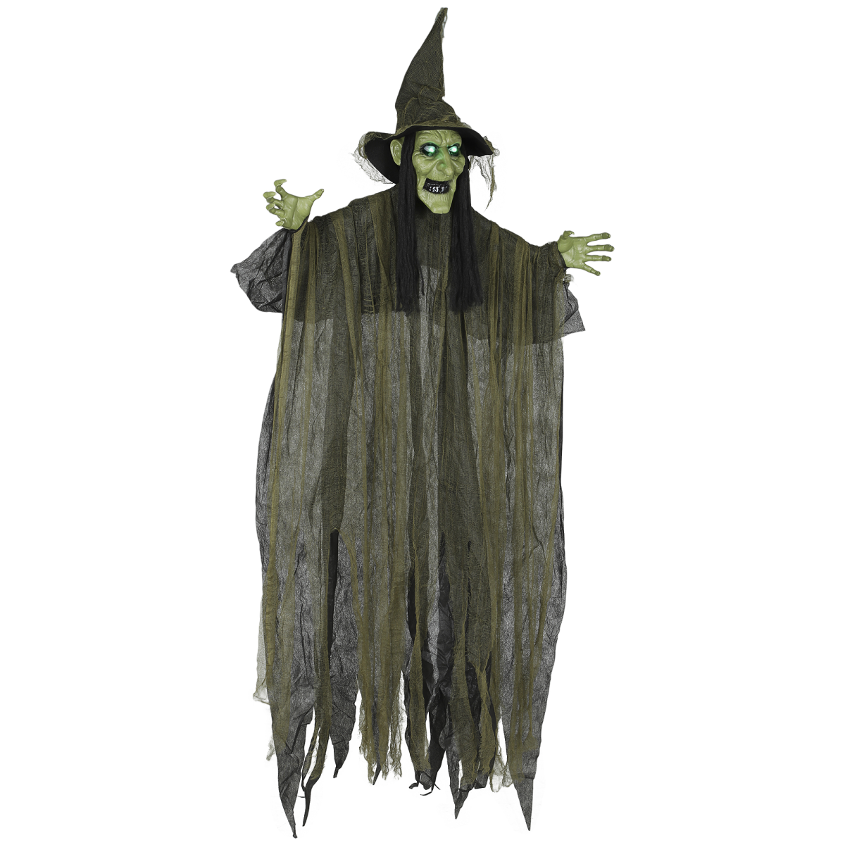 Voice-Activated Hanging Halloween Witch — Green