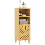 Narrow Bathroom Storage Cabinet with Open Compartments, Natural