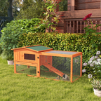 Rabbit Hutch and Run Outdoor Sliding Tray Hay Rack Ramp, 156x58x68 cm Pawhut