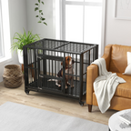 PawHut 43" Foldable Heavy Duty Dog Crate with Locks, Removable Tray, Wheels