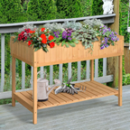 Fir Wood Raised Rectangular 8 Compartment Plant Stand Oak Tone