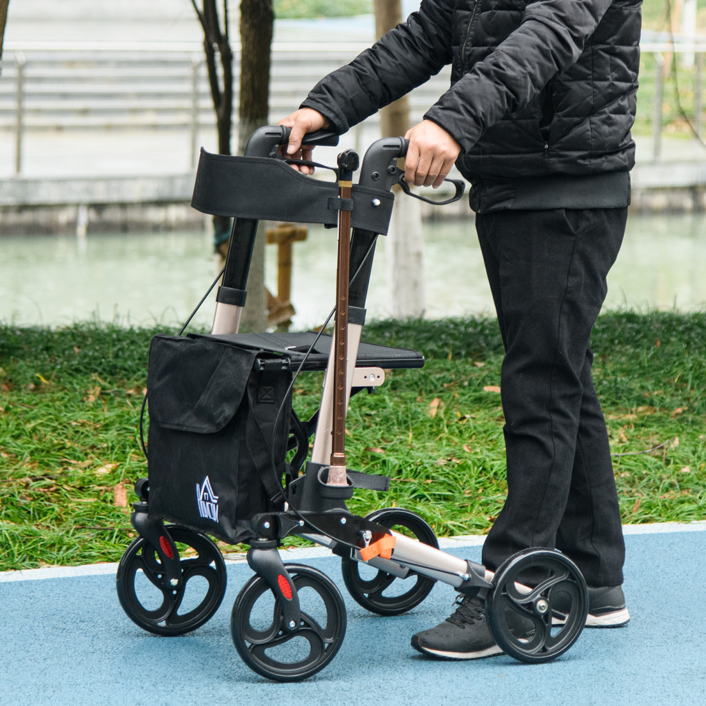4 Wheel Rollator Walker with Seat Adjustable Mobility Walker with Bag, Gold Tone