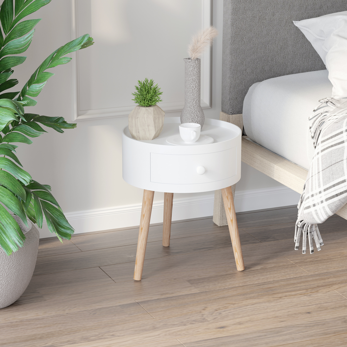 Round Coffee Table, ?38 x 45H cm-White