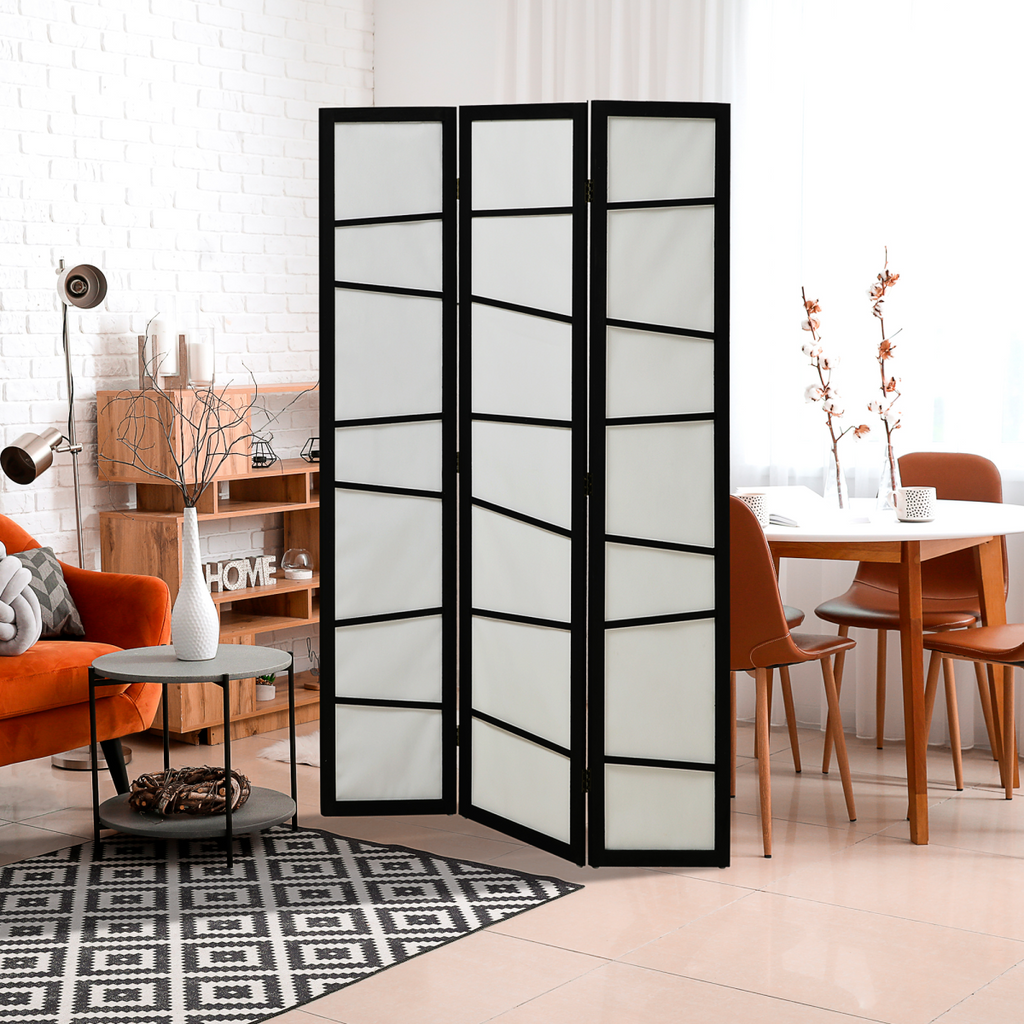 Folding Room Divider 3 Panel Privacy Screen Protector with Wooden Frame