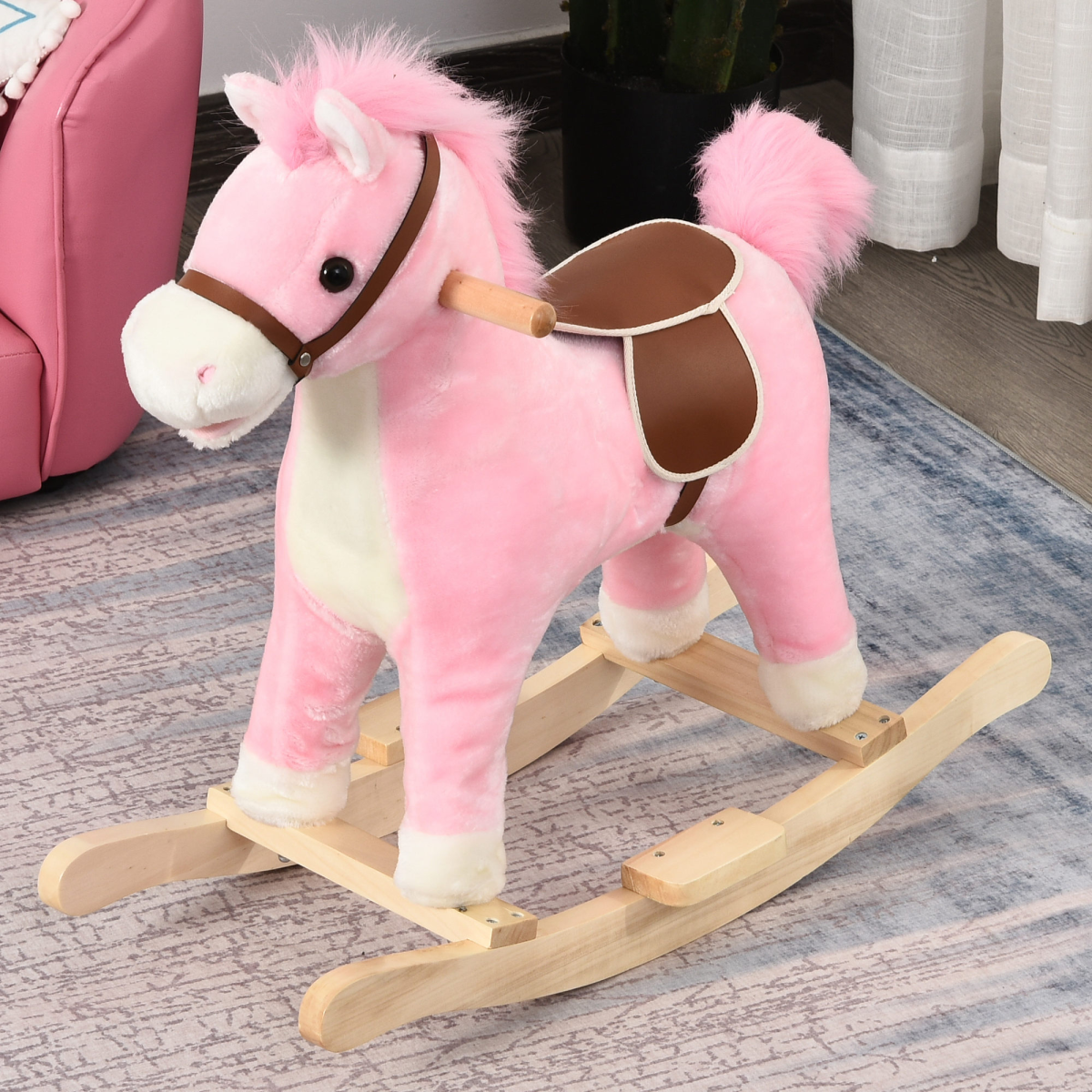 Kids Plush Rocking Horse with Moving Mouth Tail Sounds 18-36 Months Pink