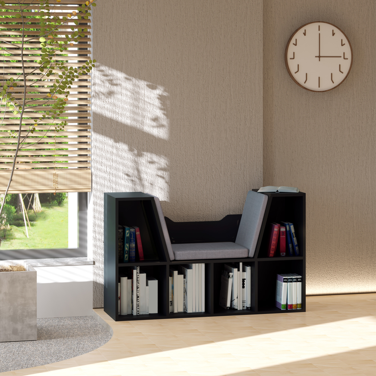 Sideboard Bookcase Storage Reading Seat with Cushion Unit Kids Children Black