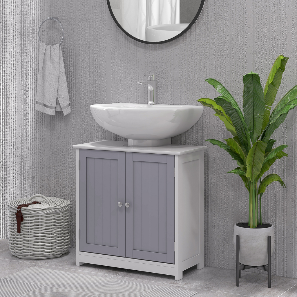 kleankin 60x60cm Under-Sink Storage Cabinet with Adjustable Shelf Grey White