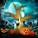 LED Inflatable Halloween Tree with Ghost, Pumpkins & Owl — 240cm