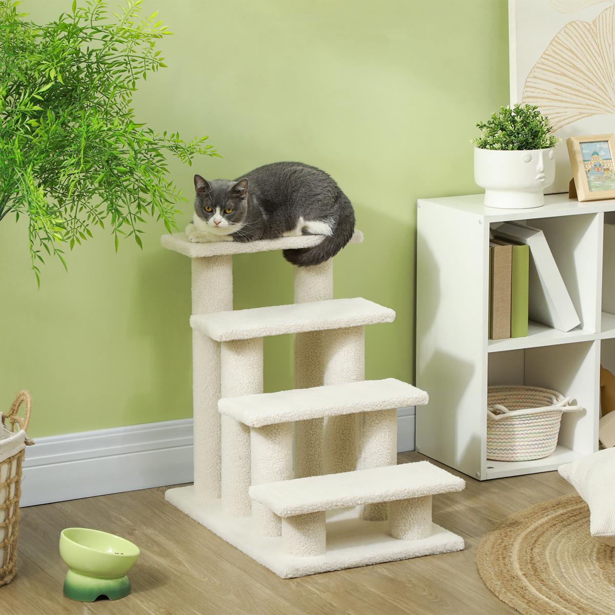 Pet Ramp Stairs 4 Steps Cat Tree Ladder Safety Steps Climbing Frame Brown
