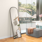 Full Length Mirror with Aluminium Alloy Frame Hanging or Leaning Black