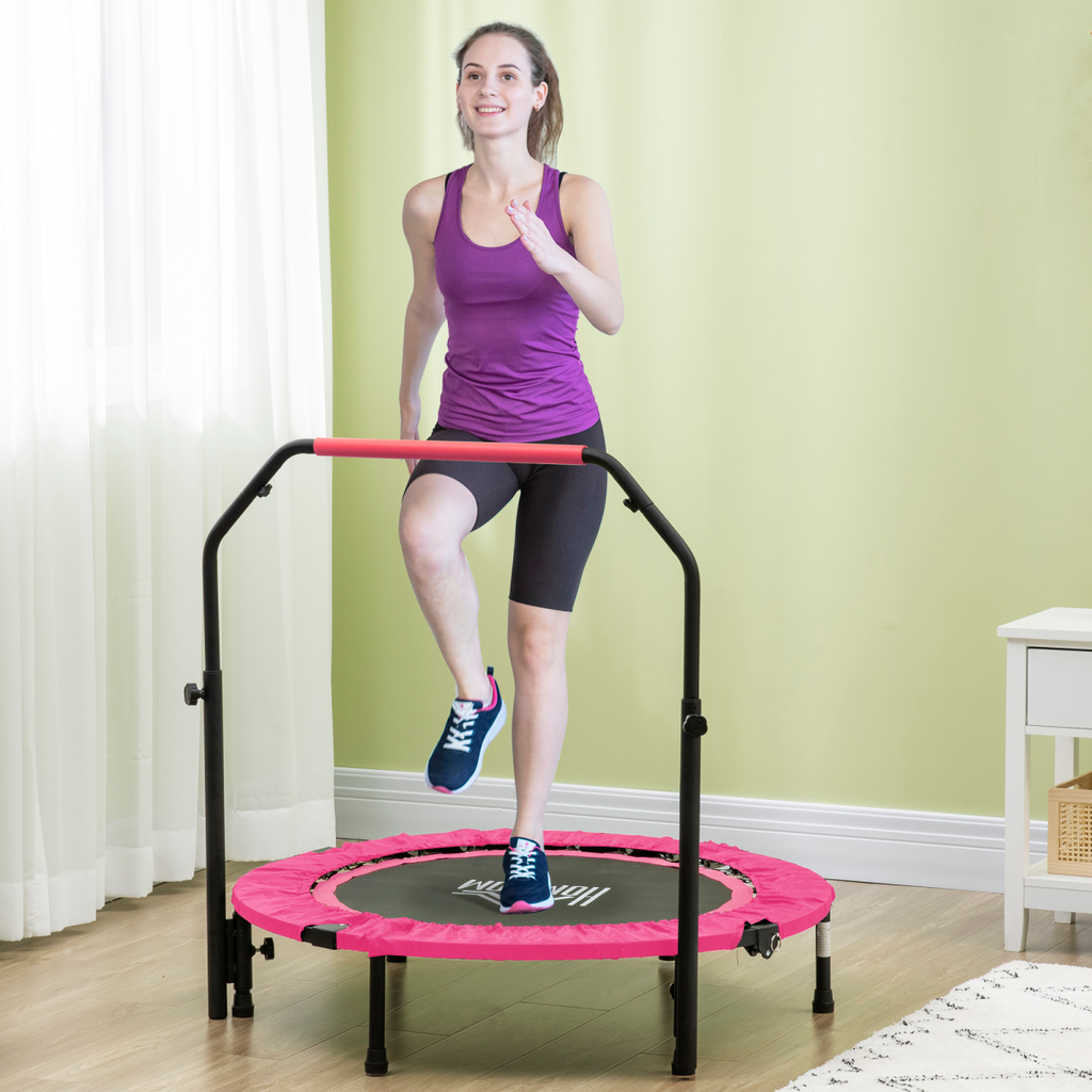 40" Foldable Mini Fitness Trampoline with Foam Handle, Pink