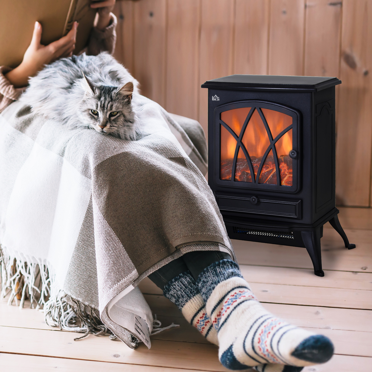 HOMCOM 1850W Freestanding Electric Fireplace – Black