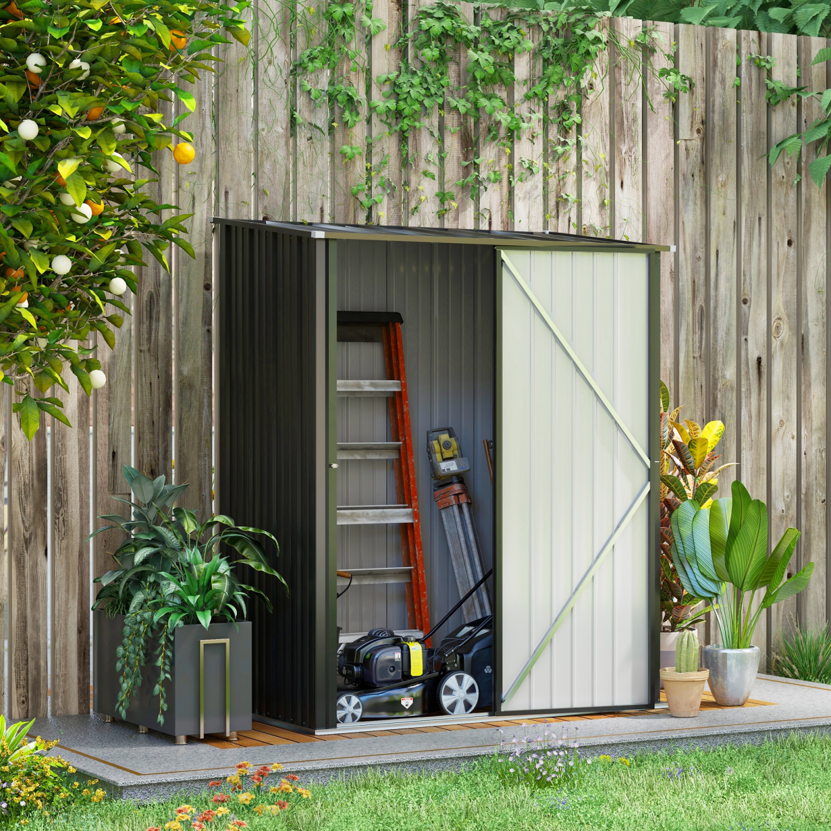 Outdoor Storage Shed Steel Garden Shed with Lockable Door for Backyard Patio Lawn