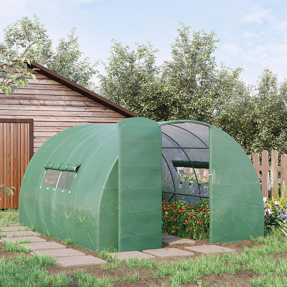 4 x 3M Walk-in Garden Polytunnel Greenhouse Galvanised Steel W/ Door