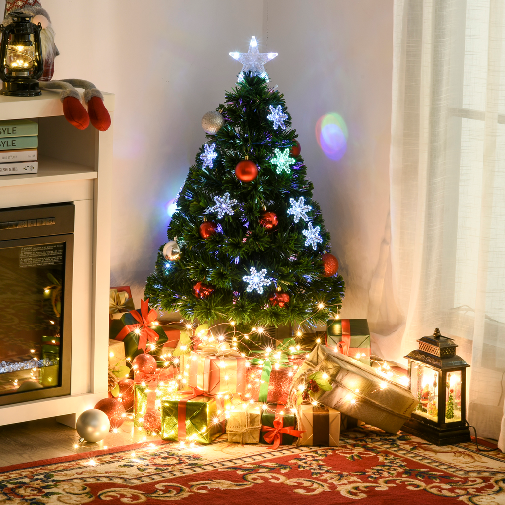 3FT Green Fibre Optic Artificial Christmas Tree LED Snowflakes Fireproofing
