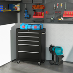 5-Drawer Lockable Steel Tool Storage Cabinet with Wheels Handle 2 Keys Black