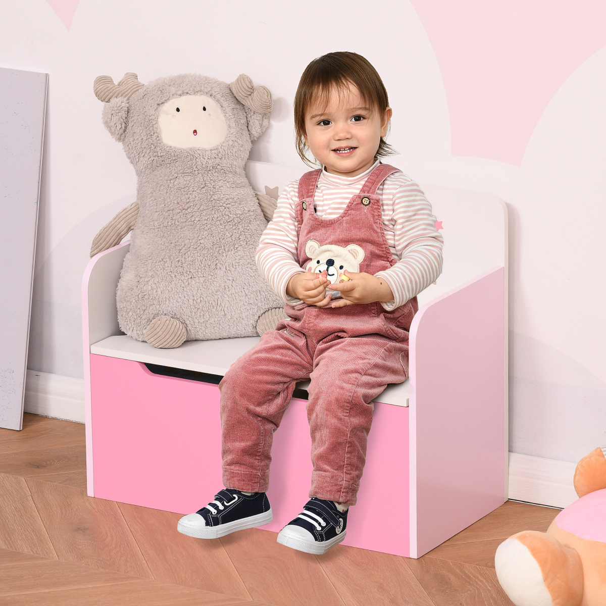 Kids Wooden Toy Box Children Storage Chest Bench Organiser Bedroom Pink