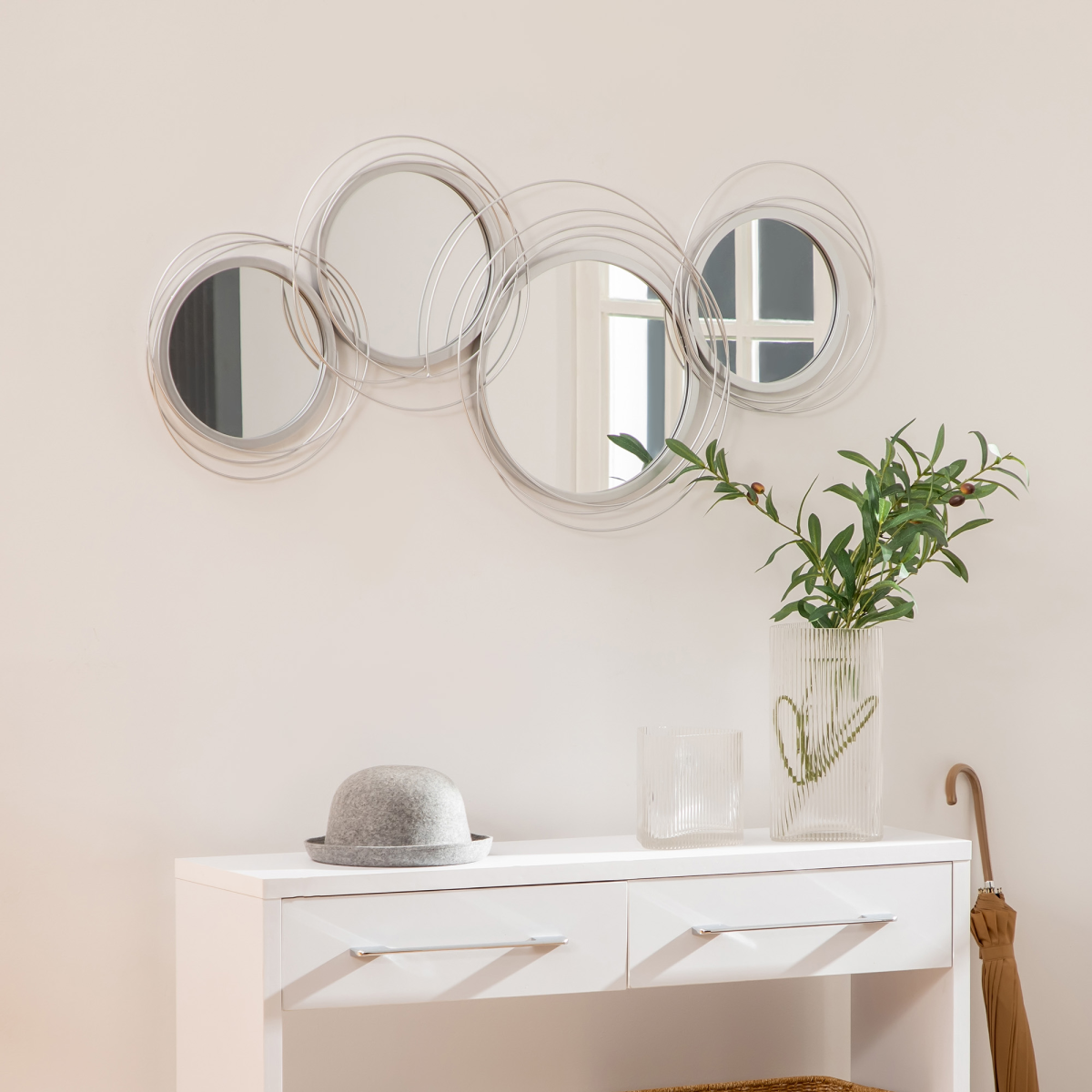 Metal Wall Art Decorative Mirror Decor Modern Wall Sculpture, Silver