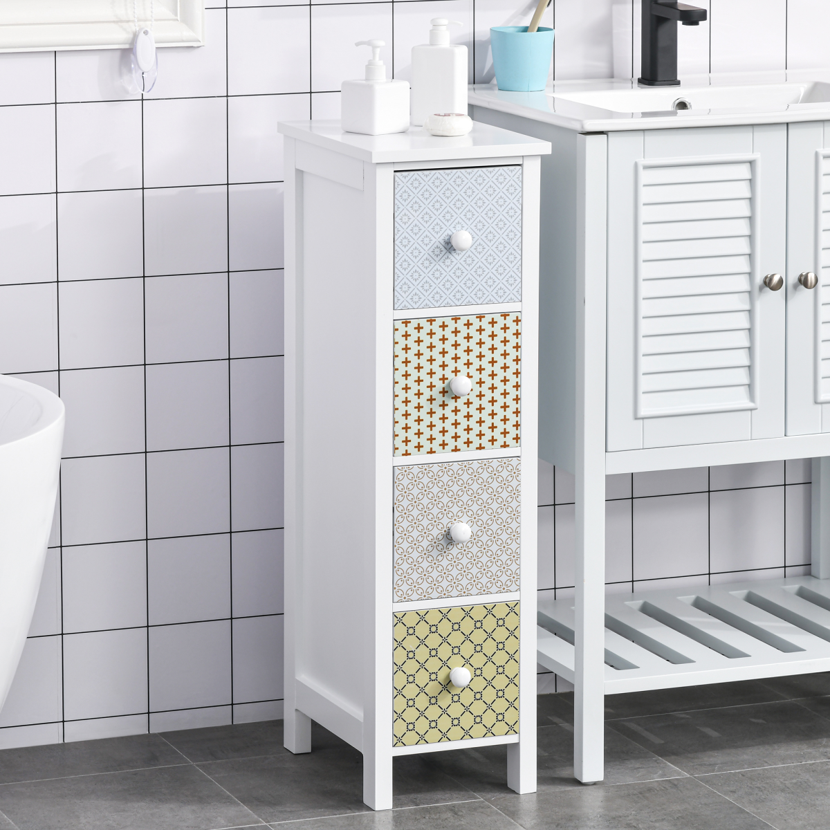 Drawer Cabinet, 4 Drawer Storage Organizer Unit Bathroom Bedroom