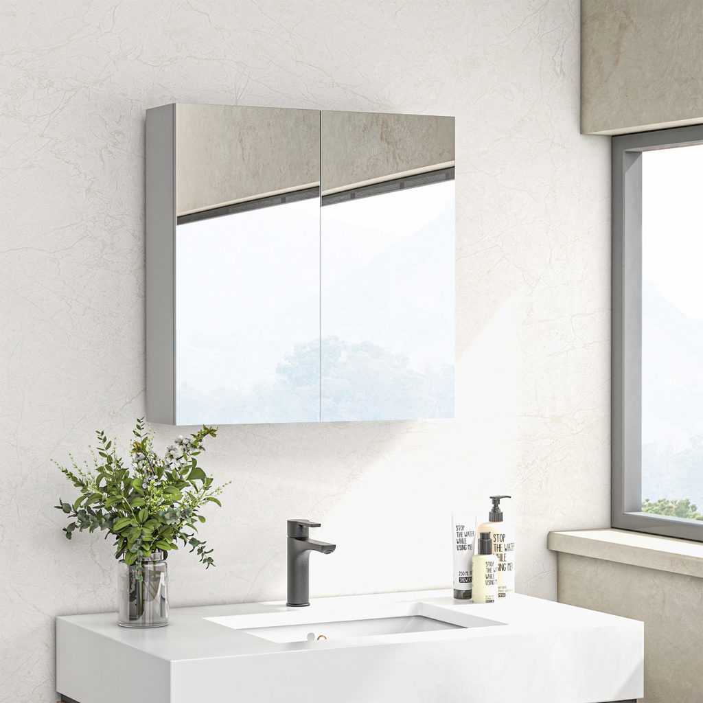 kleankin Wall Mounted Bathroom Storage Cupboard with Mirror and Shelf, White