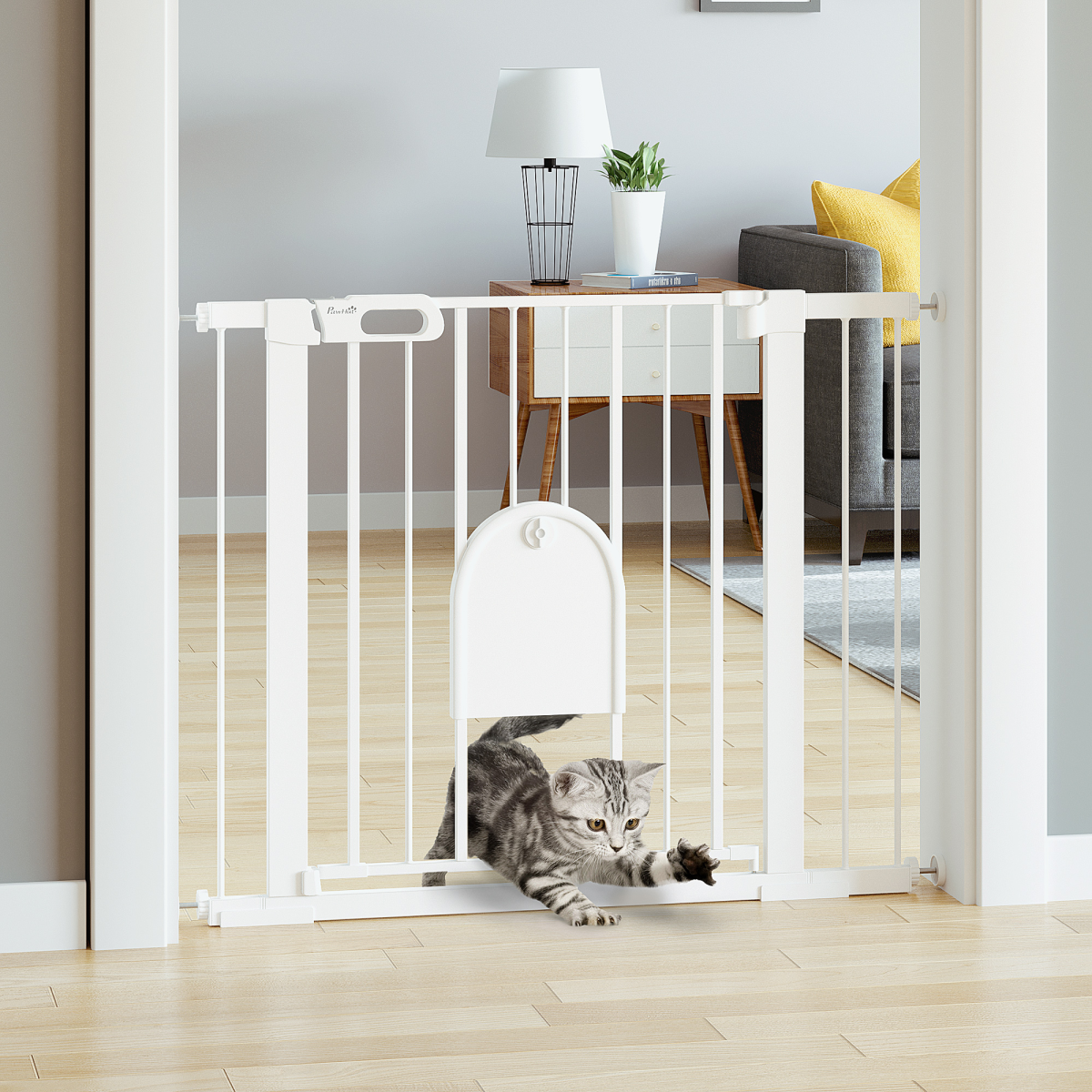 75-103 cm Pet Safety Gate Pressure Fit Stair with Small Door Double Locking