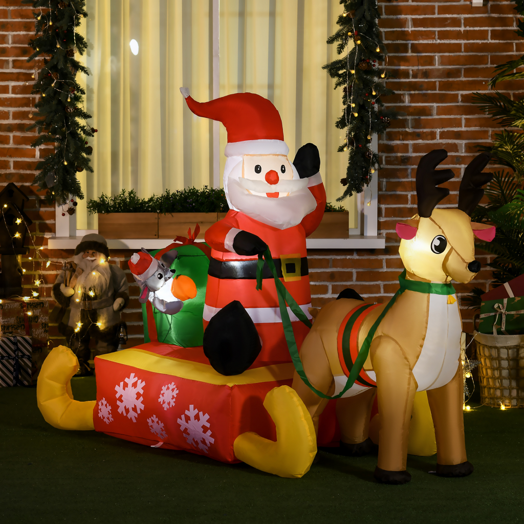 4ft Christmas Inflatable Santa Claus Sledge Sleigh Reindeer Blow Up Xmas Garden