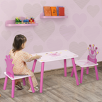 3 Pcs Kids Princess & Crown Chair Table Set Home Furniture 2-4 Yrs Pink