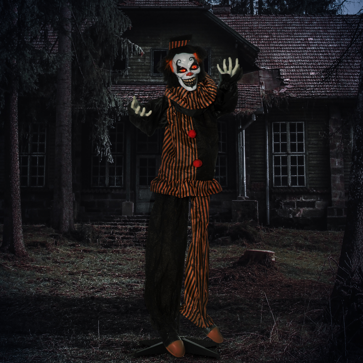 Talking Halloween Circus Clown with Light-Up Eyes — 67in