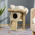 Cat Tree Tower W/ Jute Scratching Pad, Toy Ball, Cat House 66x38x88 cm - Coffee