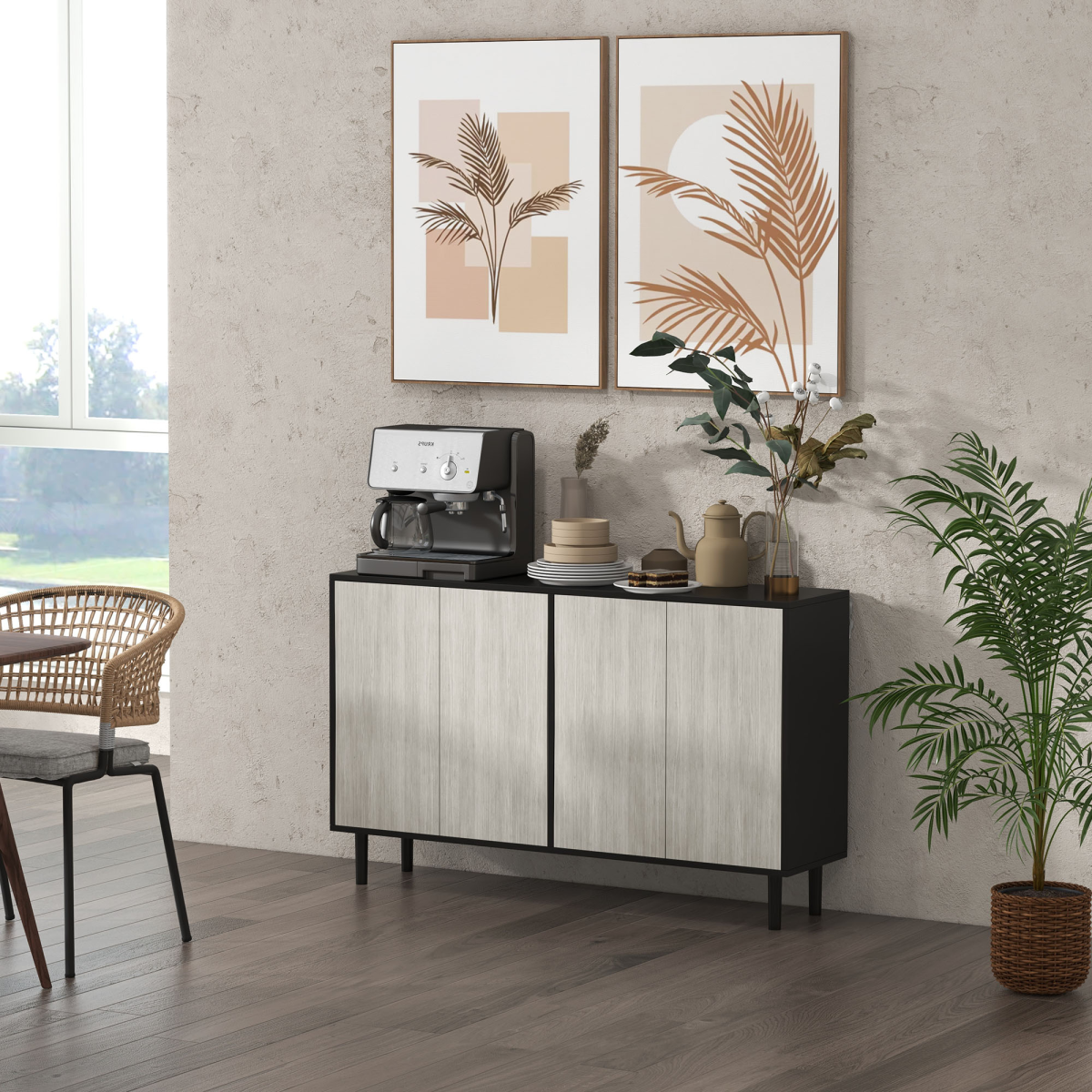 Sideboard Storage Cabinet for Living Room with Adjustable Shelves Black