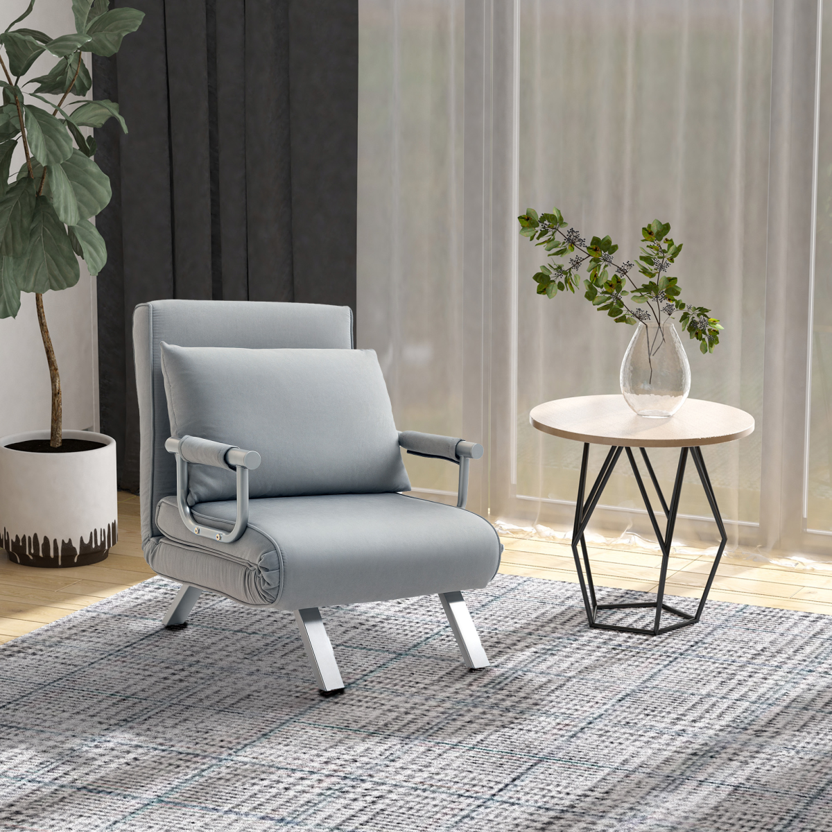 Sofa Bed Foldable Portable Armchair Sleeper Lounge Pillow Light Grey