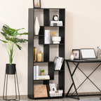 178cm 8-Shelf Bookcase with Melamine Surface Foot Pads Black Multipurpose 8-Grid