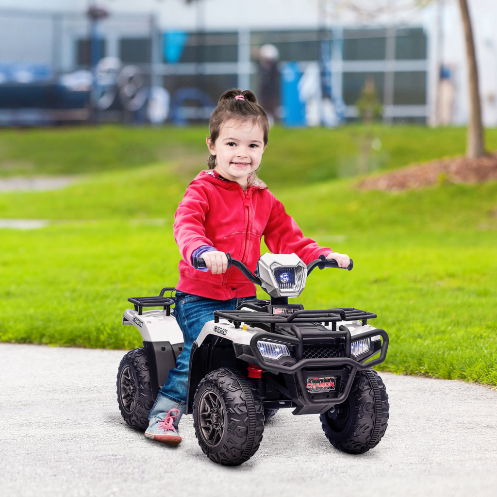 12V Electric Quad Bike for Kids with LED Headlights, Music - White