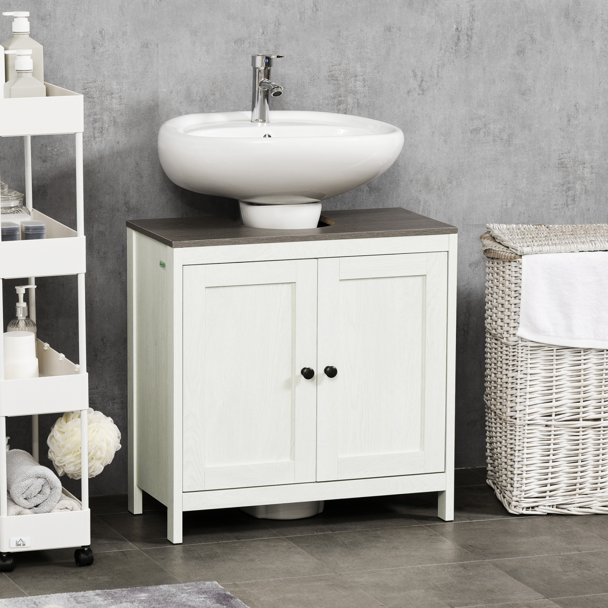 Freestanding Bathroom Under Sink Cabinet w/ Doors Adjustable Shelf, White
