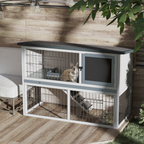 Rabbit Hutch and Run with Removable Tray Openable Top for Indoors & Outdoors Grey