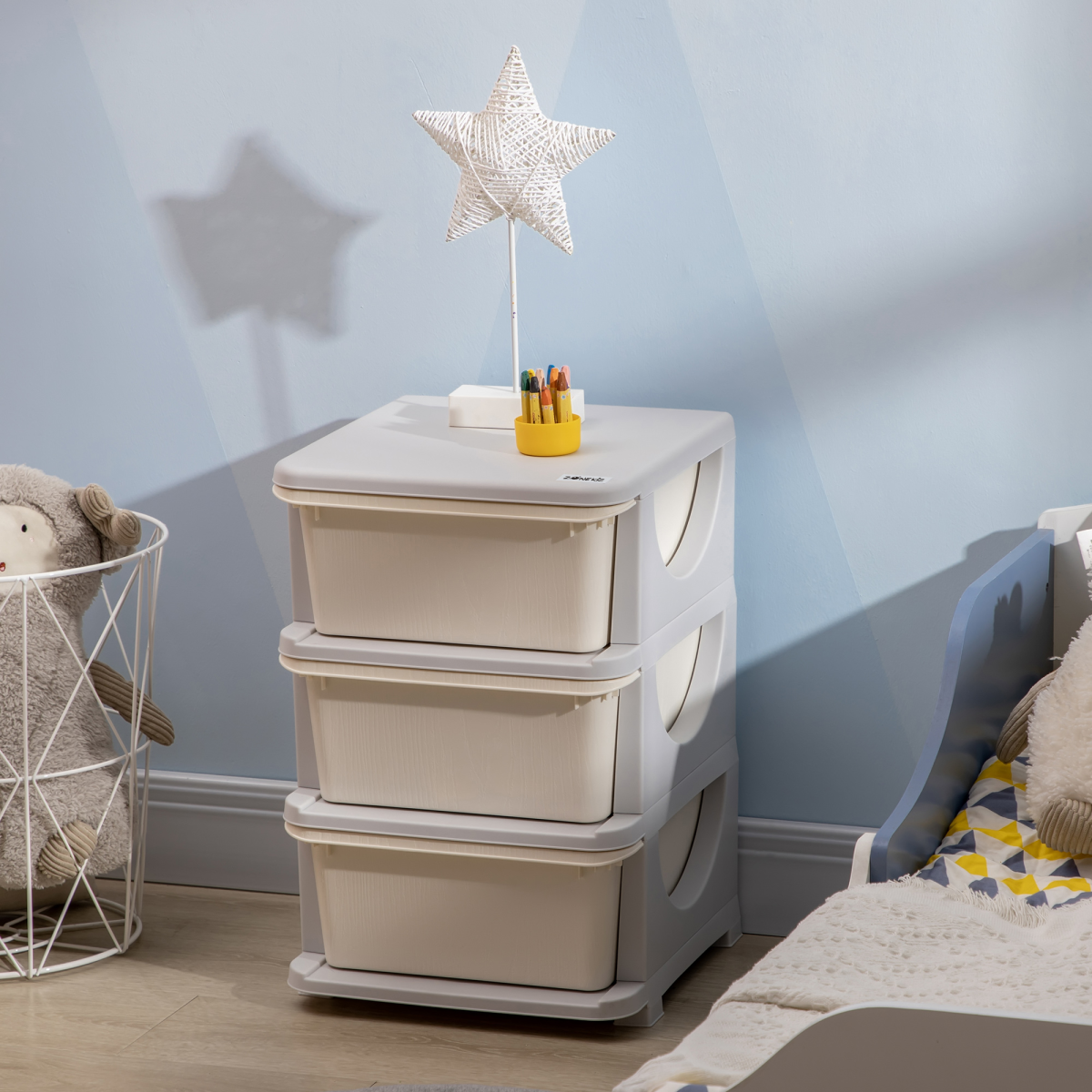 Kids Storage Unit with Three Drawers Three-Tier Chest Vertical Dresser