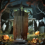 Voice-Activated Hanging Halloween Witch — Green