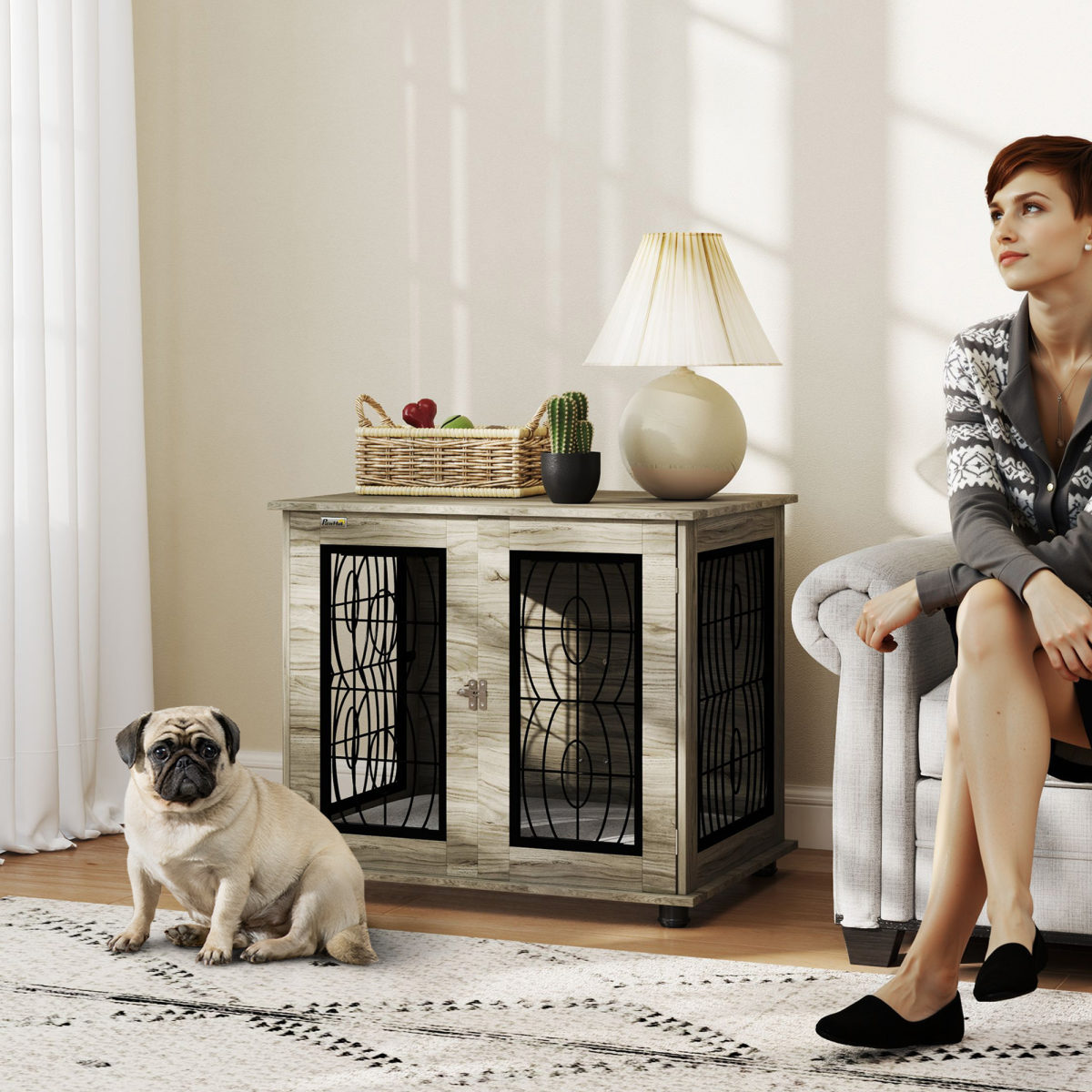 PawHut Dog Crate Furniture, End Table for Medium Dogs with Cushion