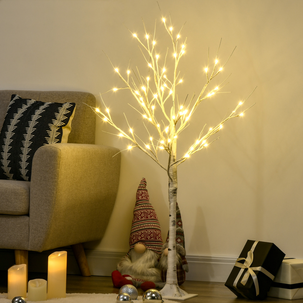 4ft Artificial White Birch Tree Light 72 Warm White Pre-Lit LED Light