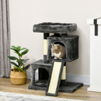 Cat Rest & Play Activity Tree w/ 2 House Perch Scratching Post Black Pawhut