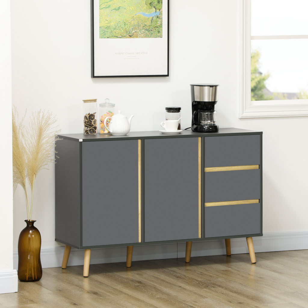 Sideboard Kitchen Cupboard with Adjustable Shelves, Double Doors Dark Grey