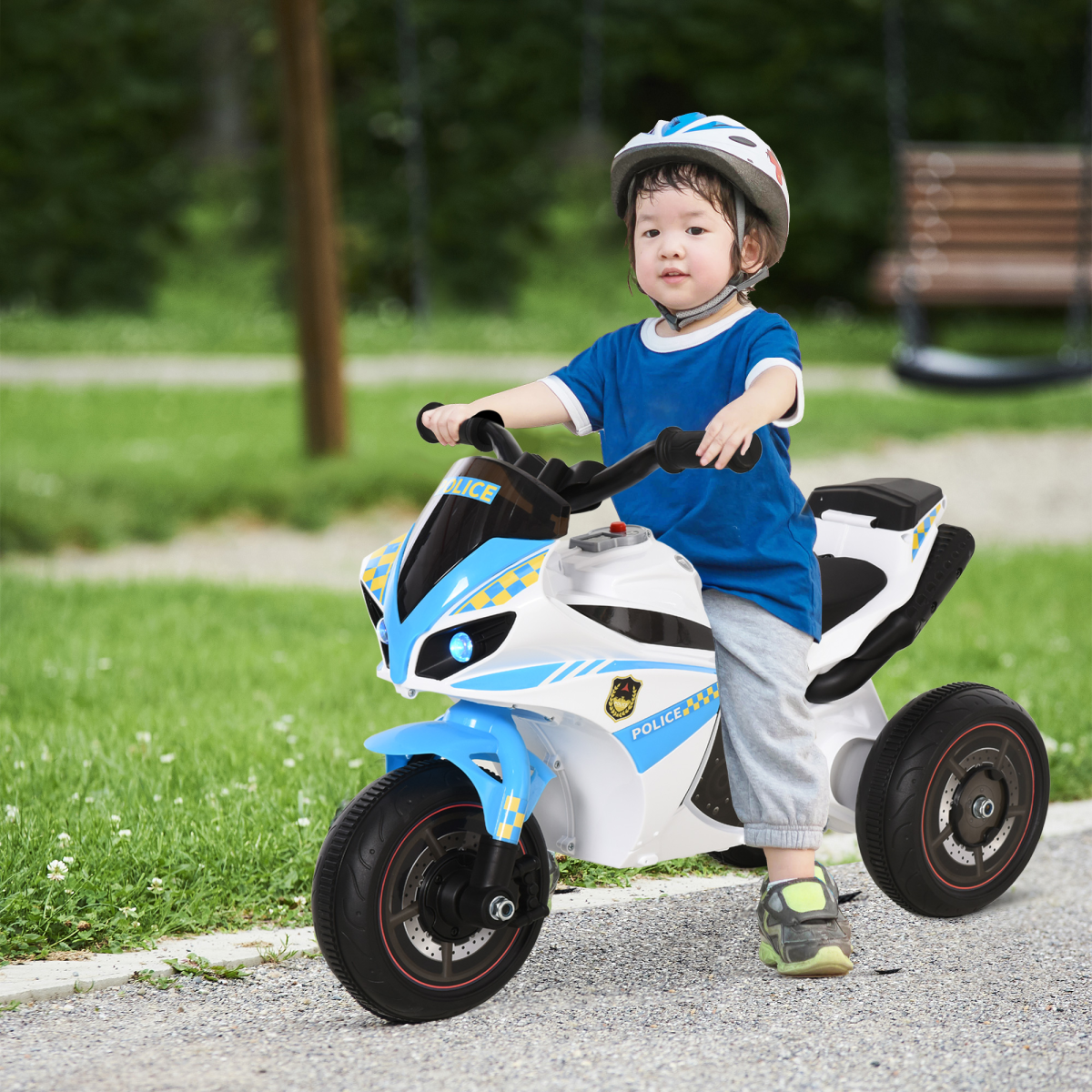 Kids Ride-On Police Bike 3-Wheel Vehicle with Music Lights 18-36 Mths