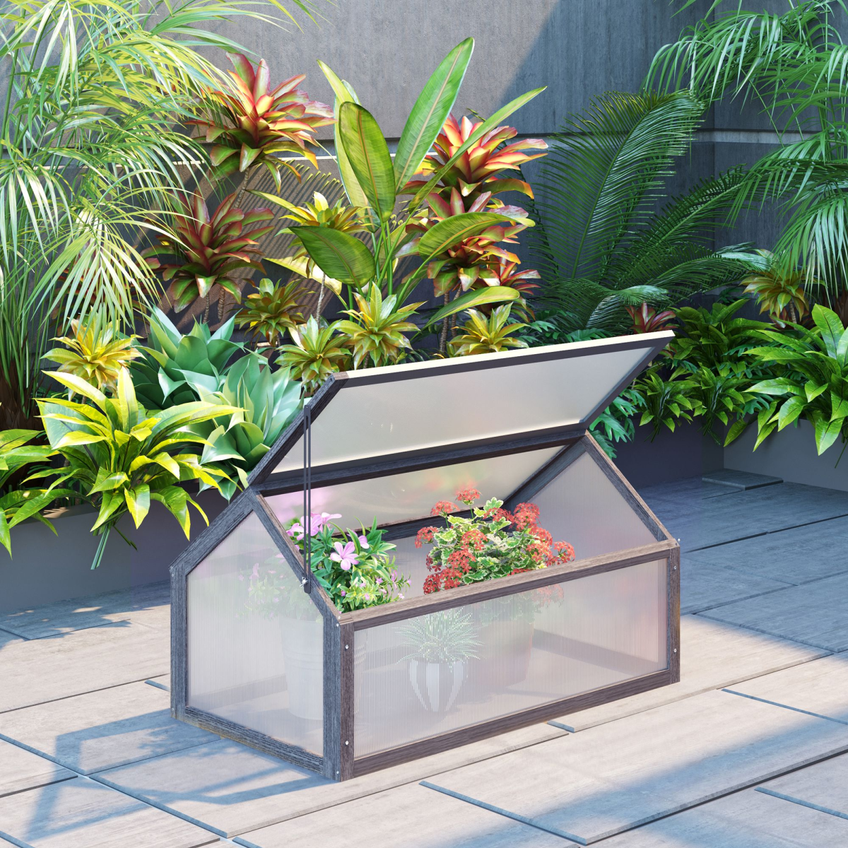 Wooden Cold Frame Greenhouse PC 90 x 52 x 50cm, Grey House