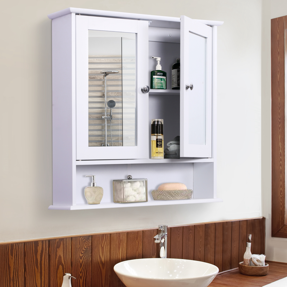 kleankin Wall-mounted Cabinet Mirror Door Bathroom Organiser Living Room White
