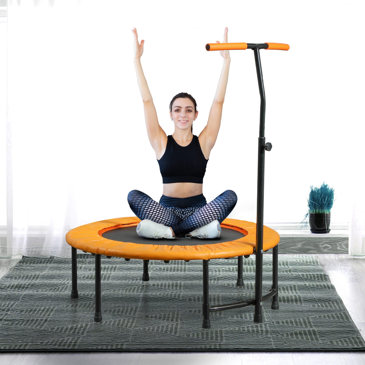 40'' Mini Trampoline Adult Rebounder Jumper w/ Handle Fitness Orange