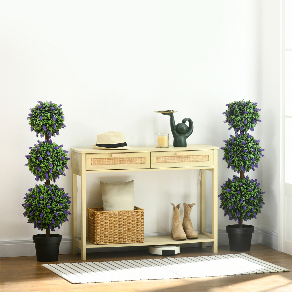 Set of 2 Potted Artificial Plants Ball Tree with Lavender Flowers, 110cm