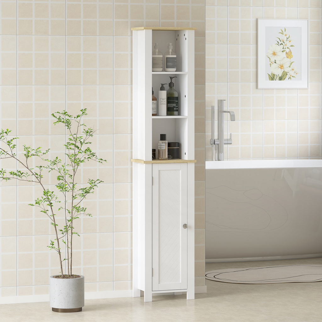 kleankin Slim Bathroom Storage Unit with Open Compartment, White