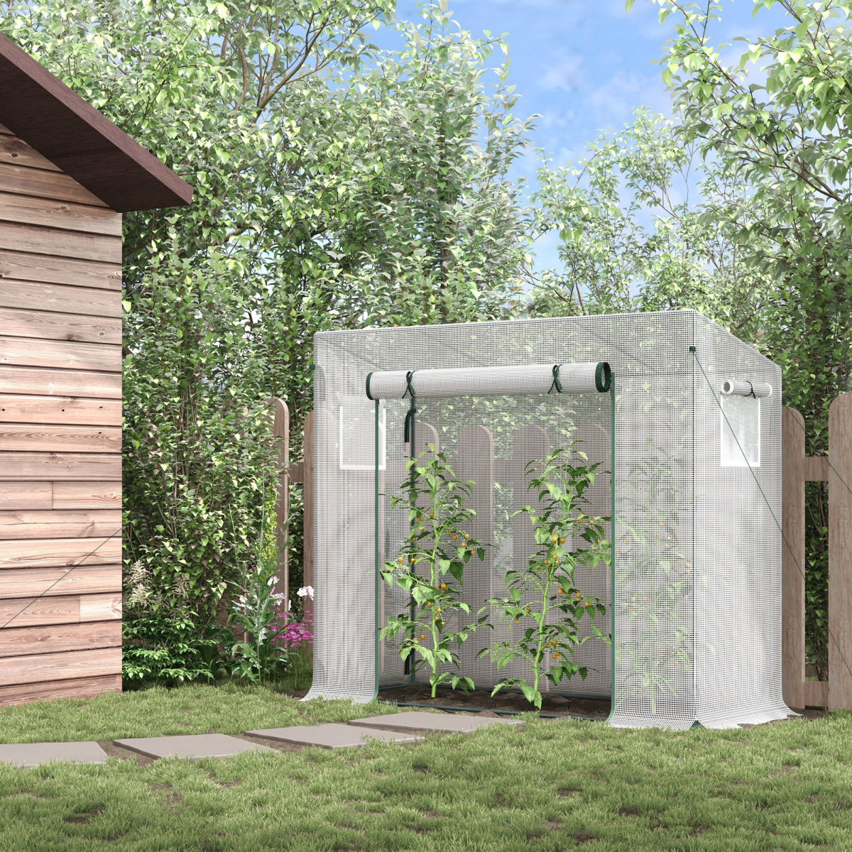 Outsunny 200x76x168cm Walk-in Garden Greenhouse Plant Warm House with Roll Up Door