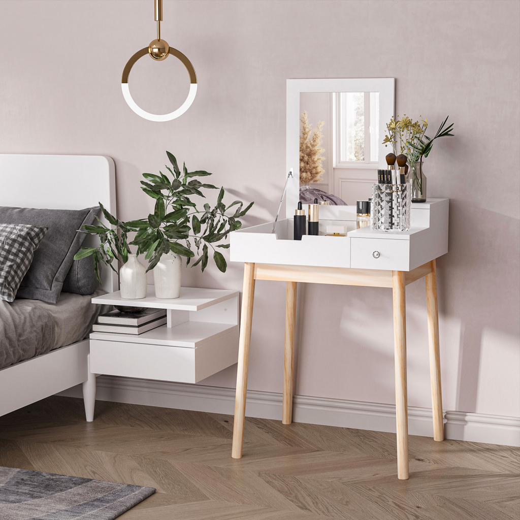 Dressing Table Desk Flip-up Mirror 2 Drawers Bedroom Makeup White
