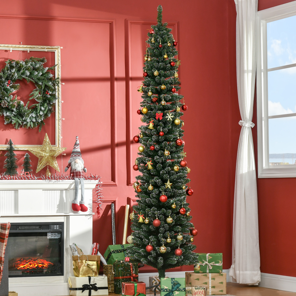 7.5FT Artificial Snow Dipped Christmas Tree Home Decoration Green HOMCOM